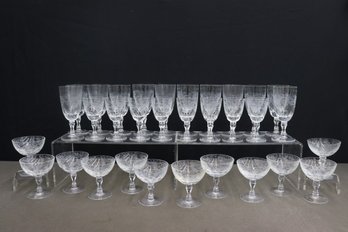 Group Lot Of Etched Thumbprint Goblets And Coupes