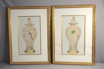 Pair Of Decorative  Colored Asian Lithographs Good Quality ,great Frames