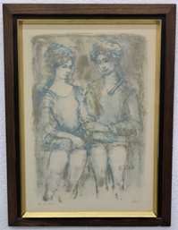 Limited Edition Lithograph Edna Hibel Two Seated, Signed And Numbered II 6/6 Ed 75