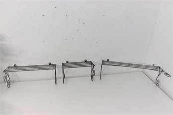 Group Lot Of 3 Graduated Iron Scroll Wire Wall Shelves - Sm, Med, Lg