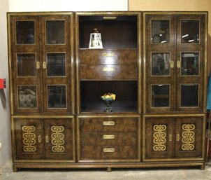 Vintage Massive Wall Unit Mastercraft W. Doezema Brass And Burled Amboyna  7 Pieces Makes For Easier Moving