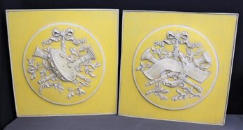 Two Yellow And White Painted Low Relief Wall Panels Celebrating Music