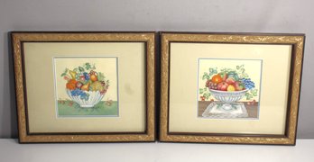 Pair Of Framed Still Life Prints  Fruit Bowl By D.Lesser