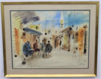 Original Watercolor Bazaar Square, Signed And Framed