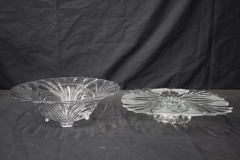 Vintage Footed Fruit Bowl And Glass Cake Plate
