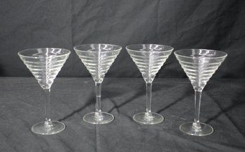 Set Of Four Classic Martini Glasses With Ribbed Bowl