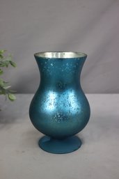 Teal And Silver Glass Vase