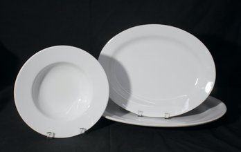 Three Everyday White And Over & Back Serving Pieces - 2 Oval Platters And 1 Round Bowl