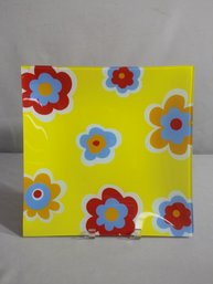 Modern Yellow Glass Floral Tray -13' X 13'