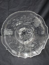 Vintage Etched Glass Plate With Floral And Bird Motif