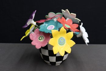 Cheery Ceramic Glazed Flowers In Chessboard Pot