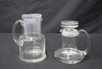Vintage Glass Tumble Up Bedside Carafe & Hand Blown Clear Glass Cruet Set