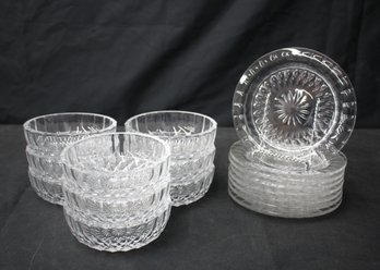 Val Saint Lambert, Signed Set Of Crystal Dessert Bowls And Plates.