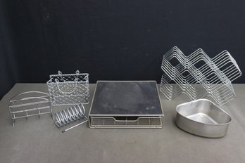 Group Lot Of Metal Organizers, Trays, Racks, And Other