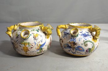 Pair Of Salvini Italian Majolica Pottery Style Bulb Pots - Three Spouts