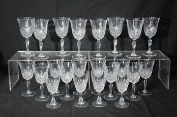 22pc Mixed Size  Lot Of Cut Glass Stemmed Wine Glasses