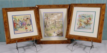 Group Of Three Vintage Watercolors Featuring Fairy Tale Beatrix Potter Style Bunnies