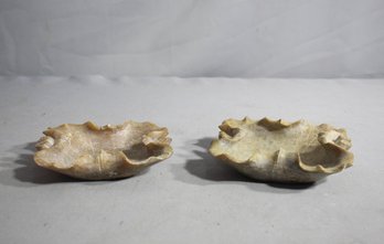 Pair Of Rustic Stone Leaf-Shaped Dishes / Ashtray
