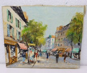 French Streetscape Original Oil On Canvas, Signed LR