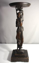 Intricate Wooden Pedestal Stand With Carved Figure - Vintage Elegance