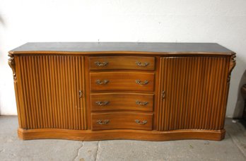 Vintage Wooden Sideboard With Fluted Doors And Ornate Hardware