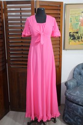 Vintage Hot Pink Maxi Dress With Flowing Skirt And Ruffled Details - Size S