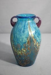 Dale Tiffany Amphora Art Glass Vase - Milano Favrille Blue & Gold Copper Fleck