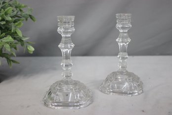 A Pair Of Vintage Glass Crystal Candlesticks