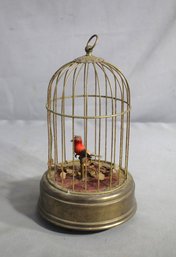 Vintage German Brass Singing Red Bird In Cage (Non-Working)