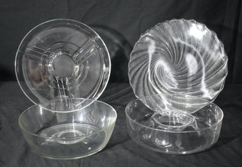 Group Lot Of Vintage Glass Platter And Bowls