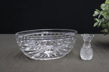 WATERFORD Crystal Glass Overture Oval Bowl And Waterford Crystal Violet Bud Vase