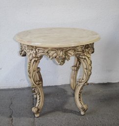 Rococo Style Ornate Side Table With Faux-Marble Swirl Top