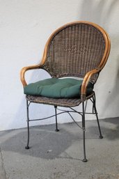 Vintage Wicker And Bentwood Arm Chair On Wrought Iron Frame