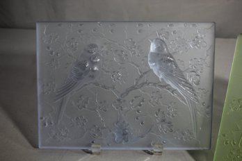 Blue Art Glass Frosted Bird Glass Plaque -7.5' X 10'