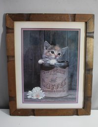 Adorable Framed Kitten Artwork - Vintage Coffee Can Scene