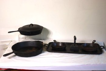 Group Lot Of Iron -Pans , Tray, And Iron