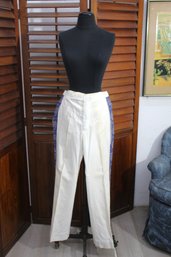 Vintage Rogers Shof White Trousers With Blue Bandana Stripe Detail - Size M