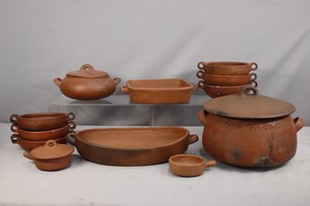 12pc Group Lot Of Terracotta Clay Serveware And Dinnerware