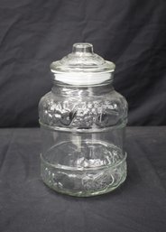 11'Tall Vintage Indonesia Clear Glass Cookie Jar Embossed Fruit Canister