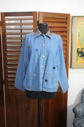 Enchanted Denim Jacket With Beaded Collar - Artistic Embroidery Size 1?