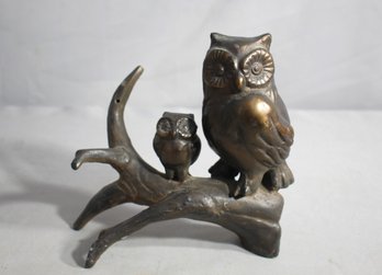 Vintage Metal Owl Sculpture On Branch