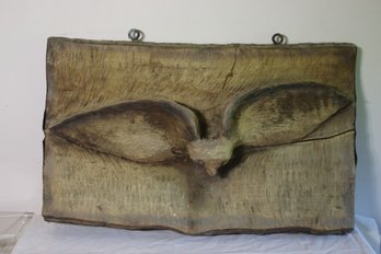 Vintage Hand Carved Bat With Copper Trim Frame