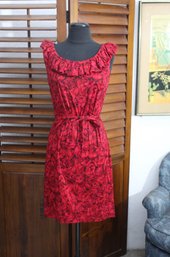 Classic Floral Red Vintage Dress - Size Small (Tagged As 12)