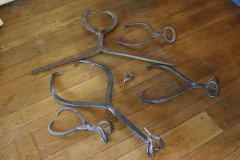 5 Vintage Ice Log Tongs Collectible Primitive Early Farm Ranch Logging Camp Tool