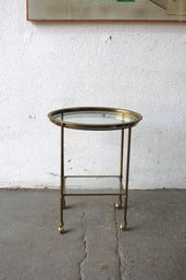 Vintage Oval French Gilt Brass Rolling Side Tables / Bar  Trolley