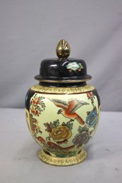 Vintage Satsuma Floral & Bird Motif Ginger Jar With Lid