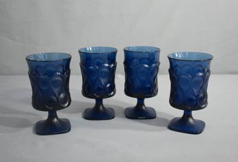Set Of Four (4) NORITAKE Spotlight Cobalt Blue Teardrop Pedestal Water Glasses Goblets