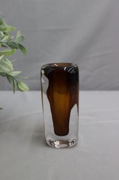 Murano AmberUmberClear Sommerso Glass Vase, Signed Caleb 2001