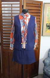 Chic Vintage Staccato Dress With Vest And Patterned Blouse - Petite Medium