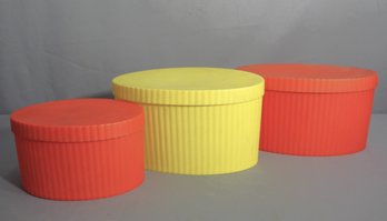 Set Of Three Vintage Oval Corrugated Plastic Storage Boxes